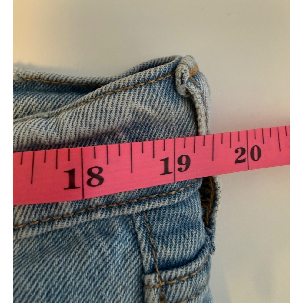 Old Navy High Rise Slouchy Straight Jeans Light Wash Raw Hem Size 14 Button Fly - Picture 6 of 7